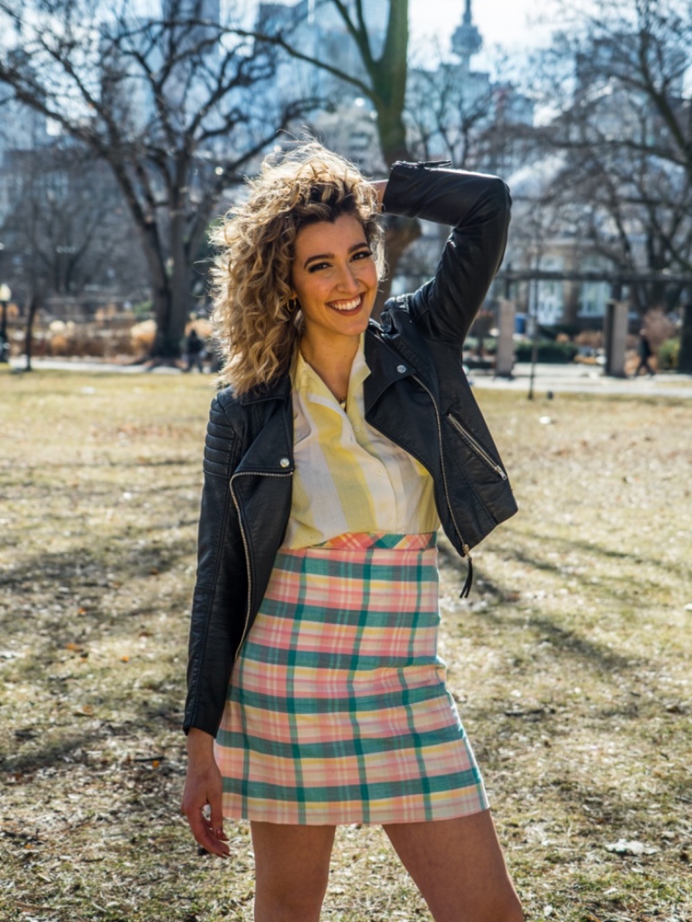 Vintage 1970s Pastel Pink & Green Plaid A-Line Women’s Skirt / Skort